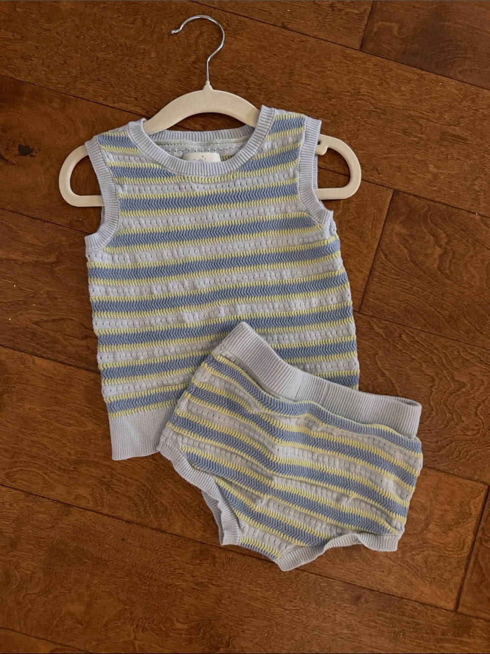Striped Knit Tank & Bloomers Set - Light Blue and Yellow - Kids Accessories